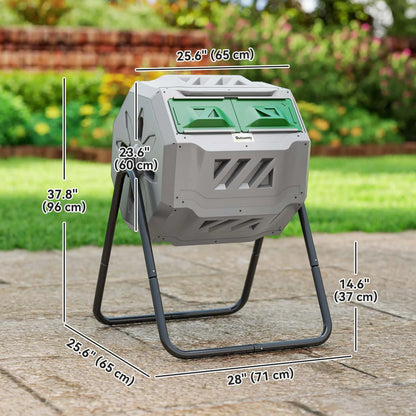 Dual Chamber 43 Gallon Compost Bin, 360 Rotating, Dark Green