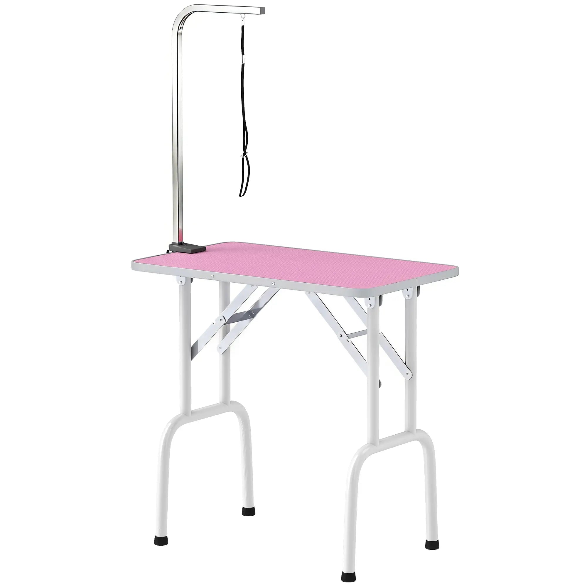 Foldable Pet Grooming Table, Adjustable Arm, Non-Slip, Pink Dog Grooming Tables Pink, White at Gallery Canada