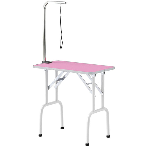 Foldable Pet Grooming Table, Adjustable Arm, Non-Slip, Pink