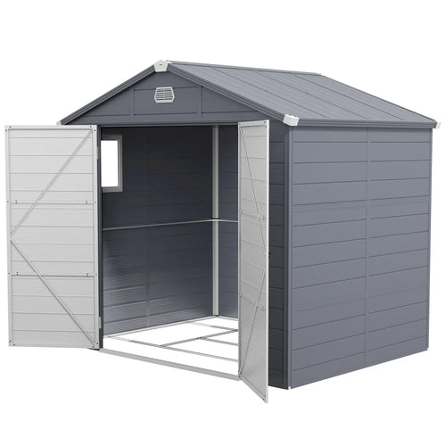 8' x 6' Plastic Garden Storage Shed, Latch Door, Vents, Dark Grey