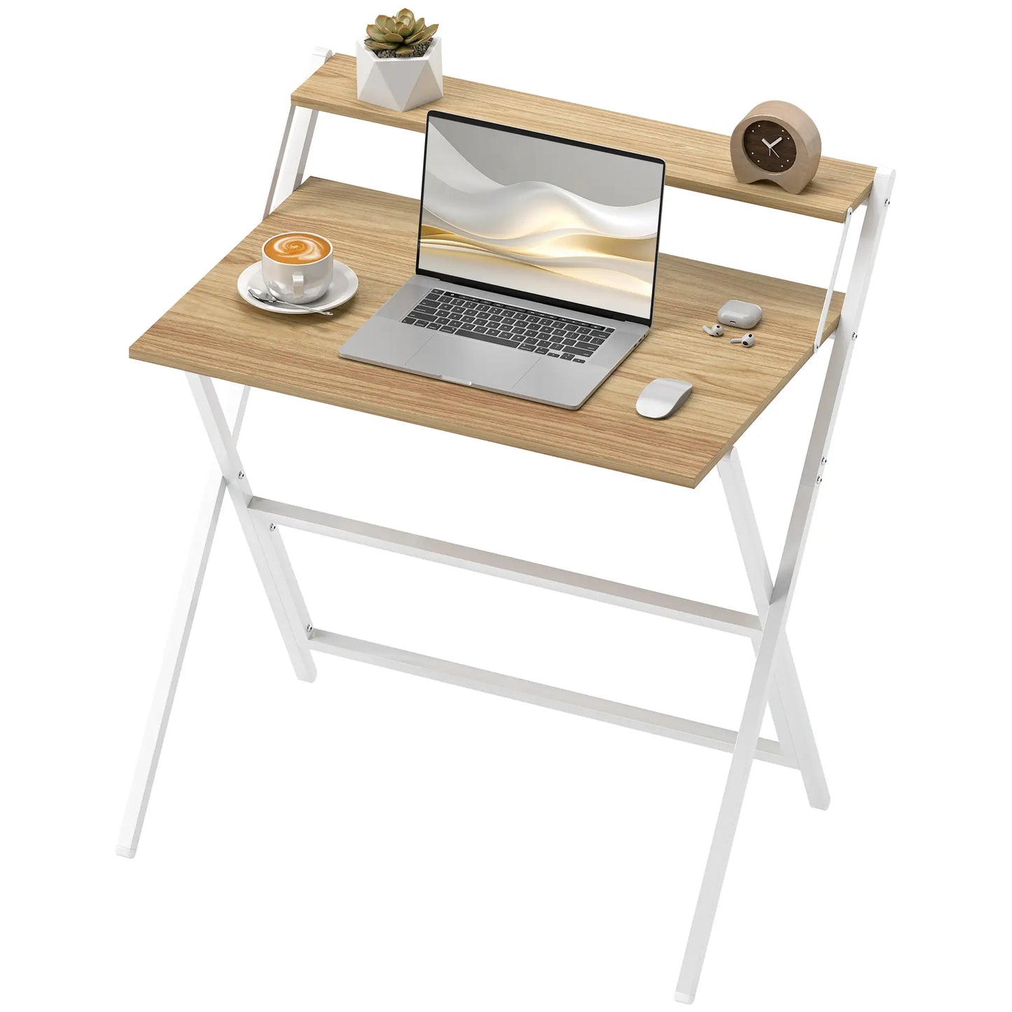 32" Folding Computer Desk with Monitor Shelf, Natural Wood Office Desks & Work Stations Natural at Gallery Canada