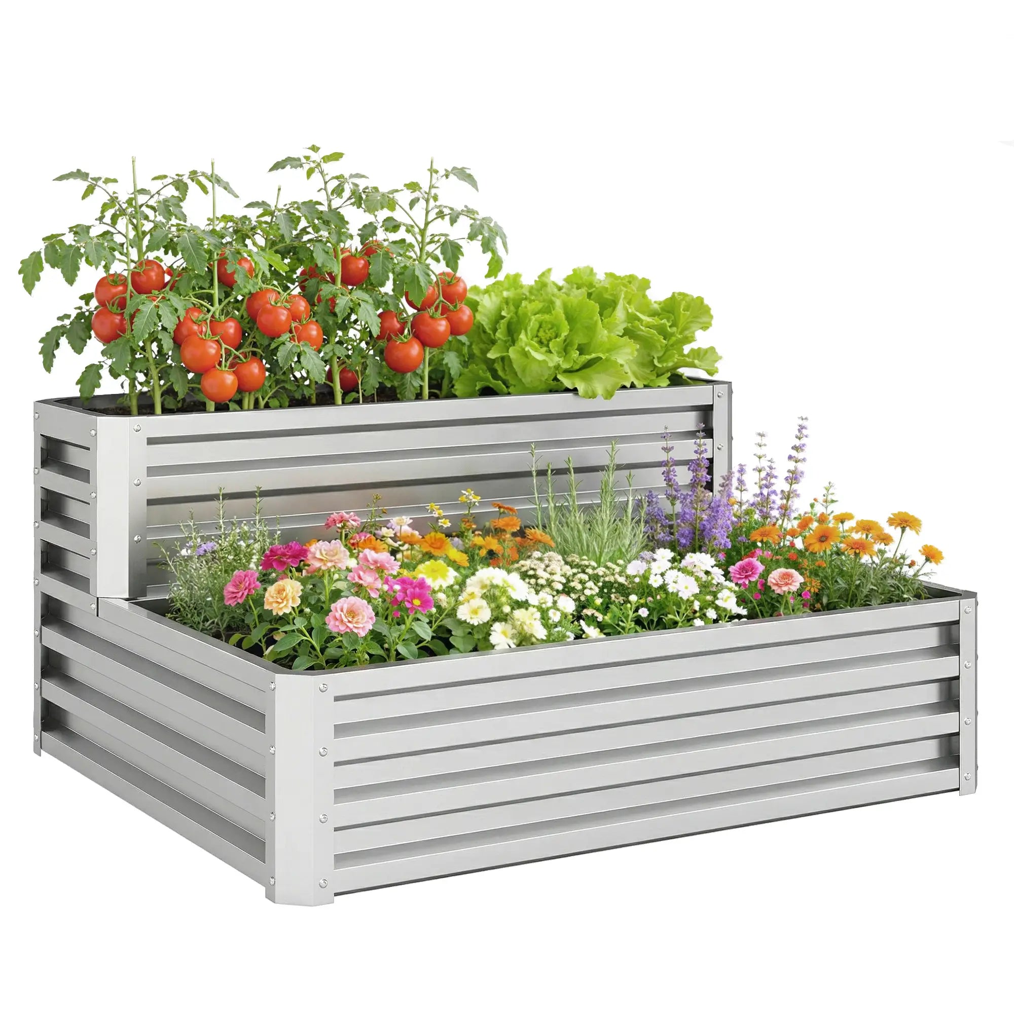 2 Tier Galvanized Raised Garden Bed, Steel Planter Box, 47