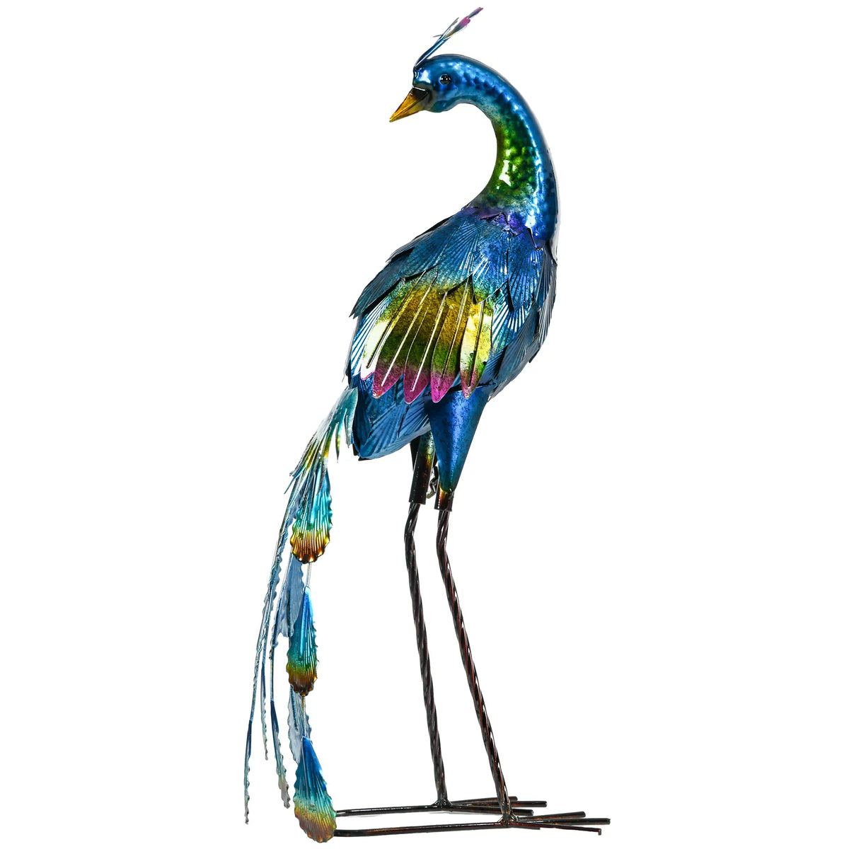 Peacock Garden Statue, 9.8" W x 11.4" D x 23.2" H, Steel Bird Ornament, Multi-Coloured Garden Decor Multi Colour at Gallery Canada