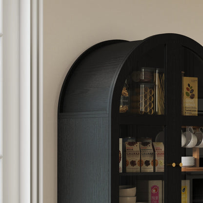 Arched Kitchen Pantry Cabinet, 71" Tall, Adjustable Shelves, Acrylic Doors, Black Kitchen Pantry Cabinets at Gallery Canada