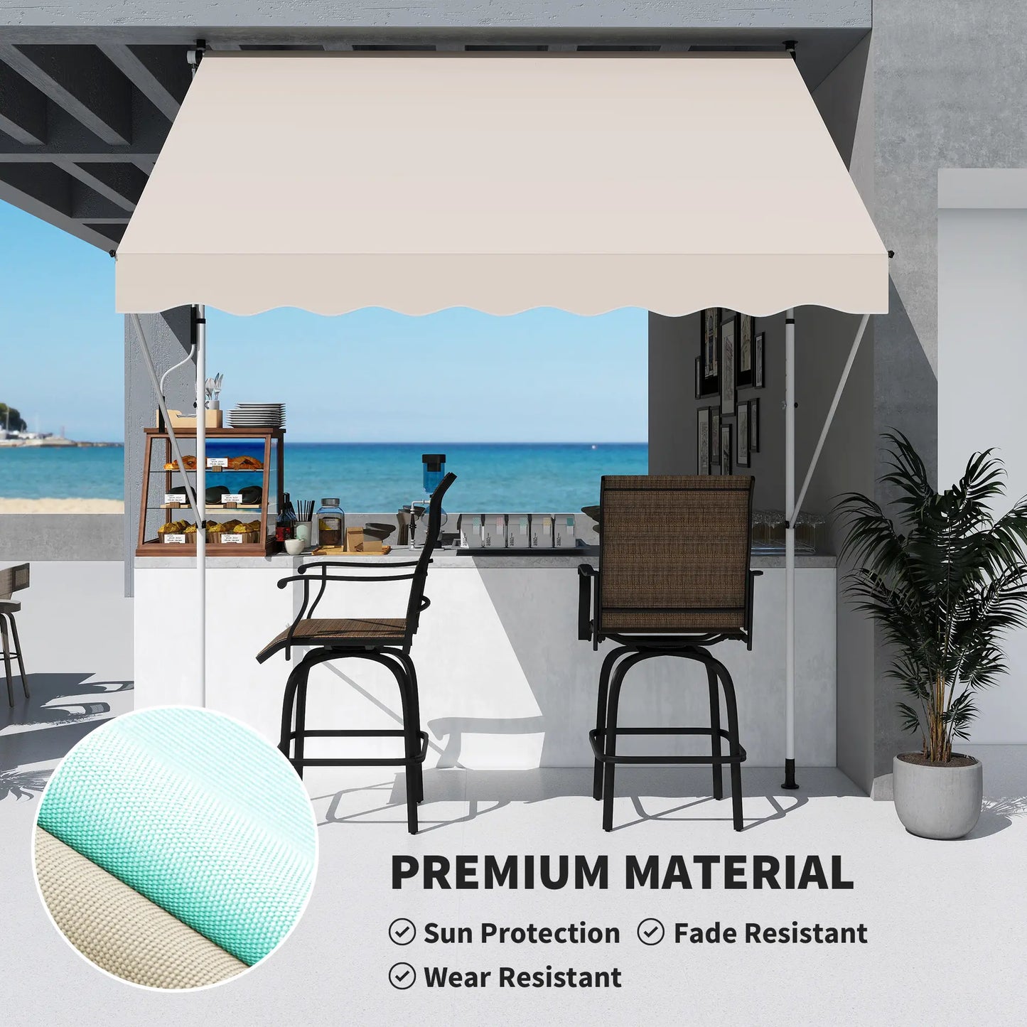10x5ft Manual Retractable Awning, Water Resistant UV Protector, Beige Door Awnings at Gallery Canada