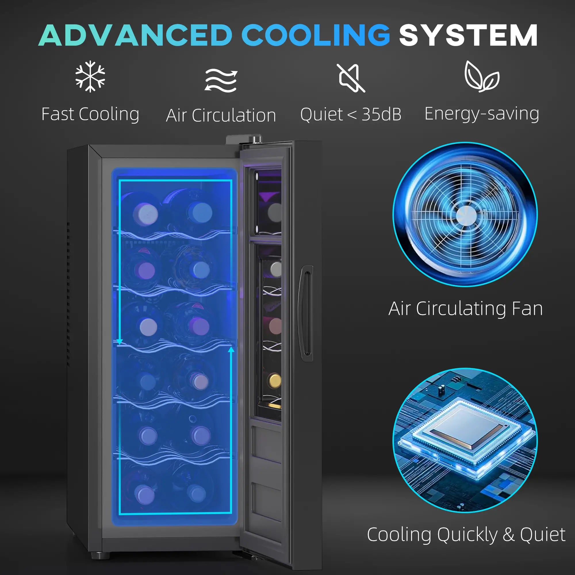 12 Bottle Wine Fridge, Under Counter Cooler, Glass Door, LED Light, Temp Control Small Kitchen Appliances at Gallery Canada