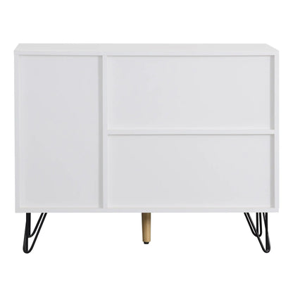 Storage Cabinet with Drawer, Adjustable Shelves, 35.5" L x 11.5" W x 28.5" H, White+Wood Storage Cabinets at Gallery Canada