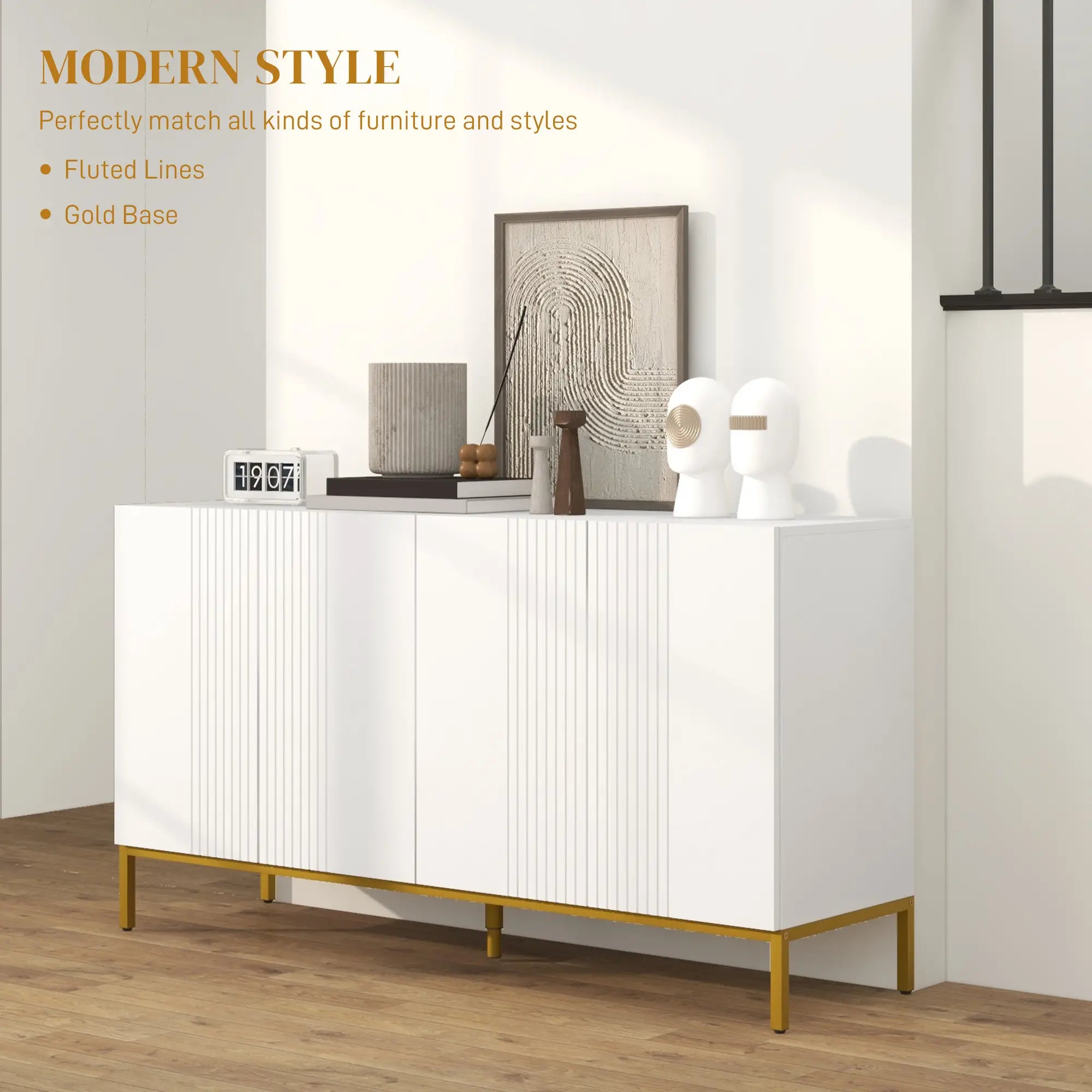 Sideboard Storage Cabinet, Adjustable Shelves, Soft-Close Doors, White Kitchen Pantry Cabinets at Gallery Canada