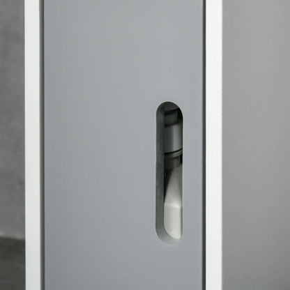 Freestanding Tall Bathroom Cabinet, Narrow Bathroom Storage Cabinet with Shelves and Cupboards, Grey and White