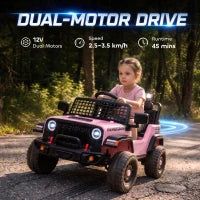 Camion électrique 12V pour enfant, télécommande, démarrage progressif, suspension à 4 roues, rose