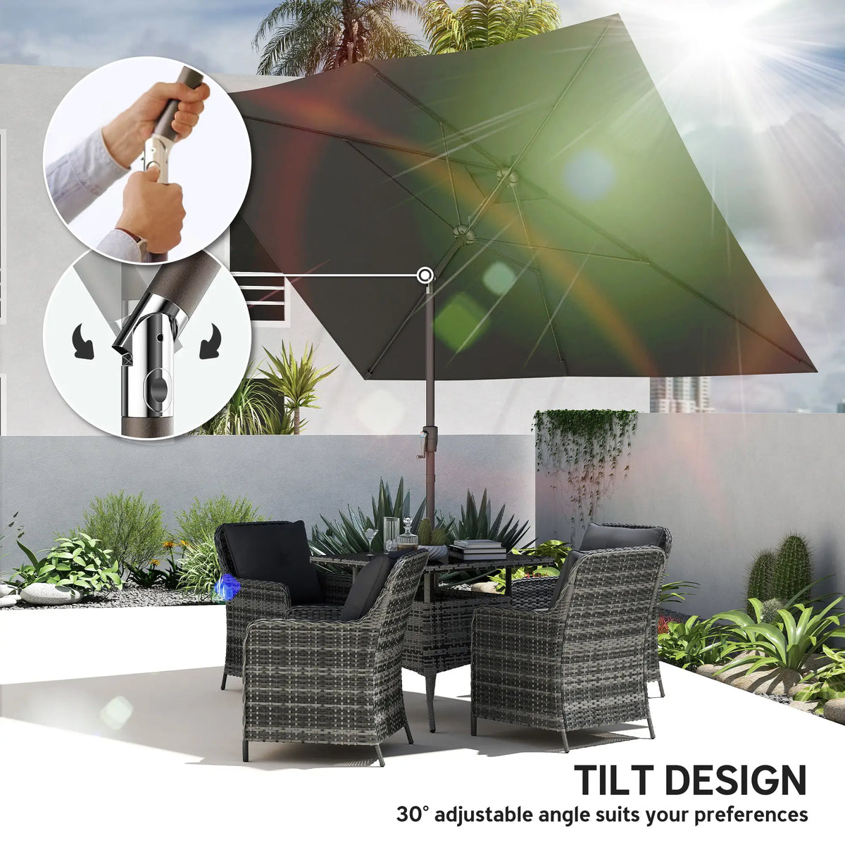6.5x10ft Rectangle Patio Umbrella, Black Sun Umbrellas at Gallery Canada