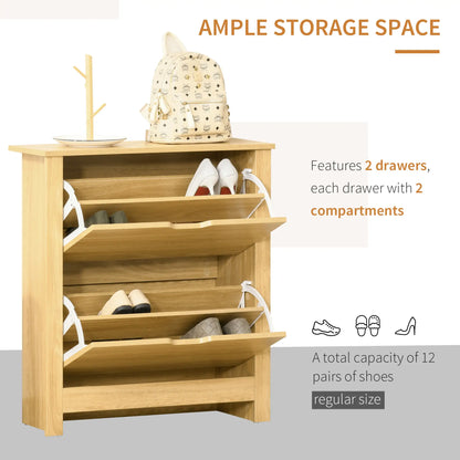 Shoe Storage Cabinet, 2 Flip Drawers, Adjustable Shelves, 12 Pairs, Natural Wood Shoe Storage Cabinets & Racks at Gallery Canada