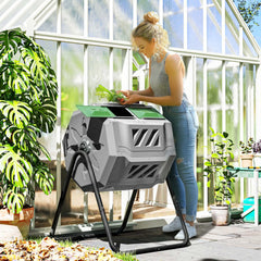 Dual Chamber 43 Gallon Compost Bin, 360 Rotating, Dark Green
