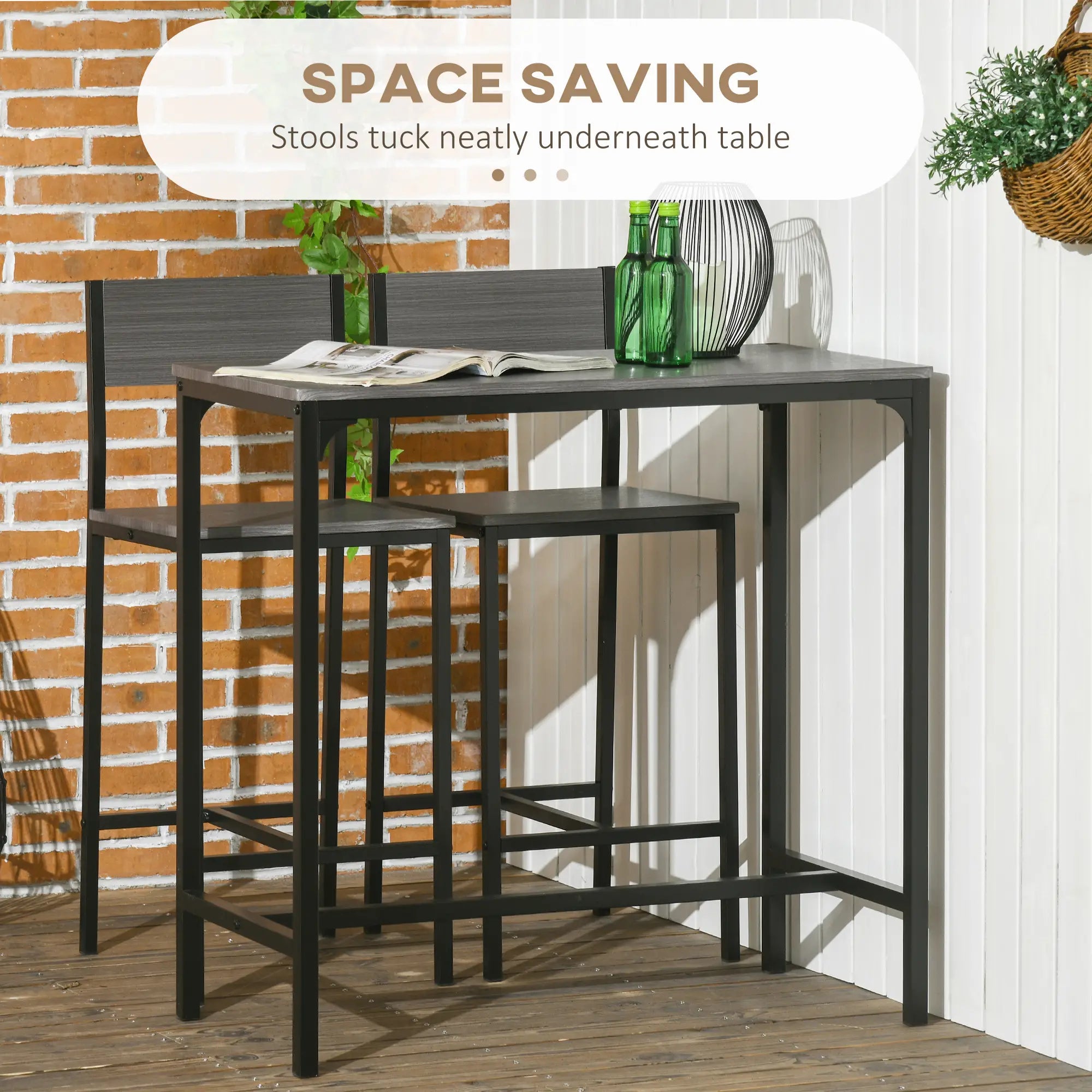 Industrial Bar Table Set, 3 Piece Counter Height, 2 High Back Stools, Grey Bar Sets at Gallery Canada