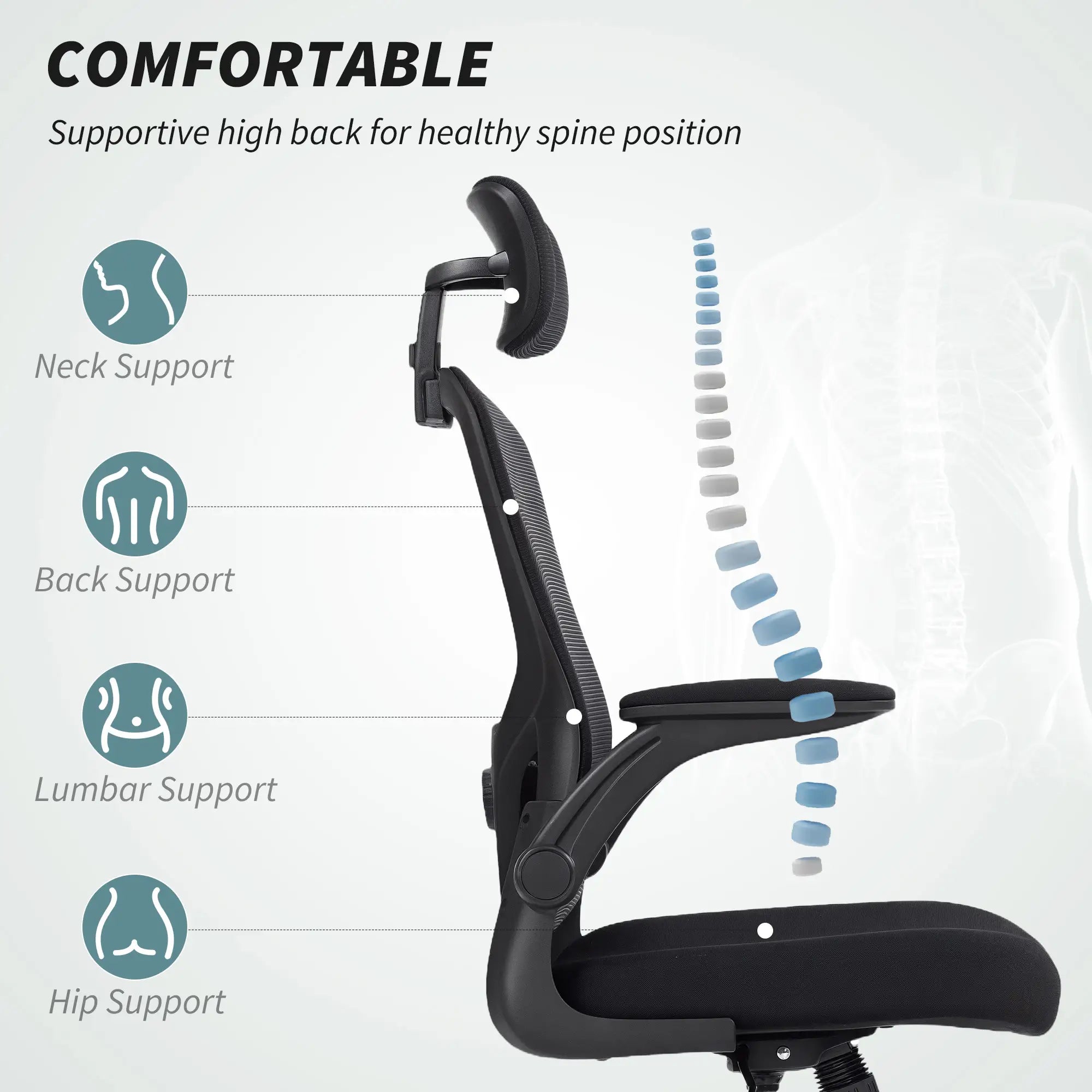 Ergonomic Office Chair, Mesh Desk Chair, Adjustable Headrest, Lumbar Support, Black Task Chairs at Gallery Canada