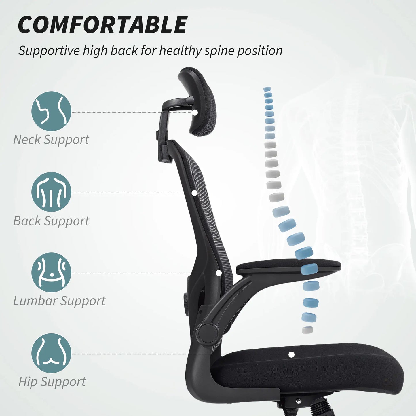 Ergonomic Office Chair, Mesh Desk Chair, Adjustable Headrest, Lumbar Support, Black Task Chairs at Gallery Canada