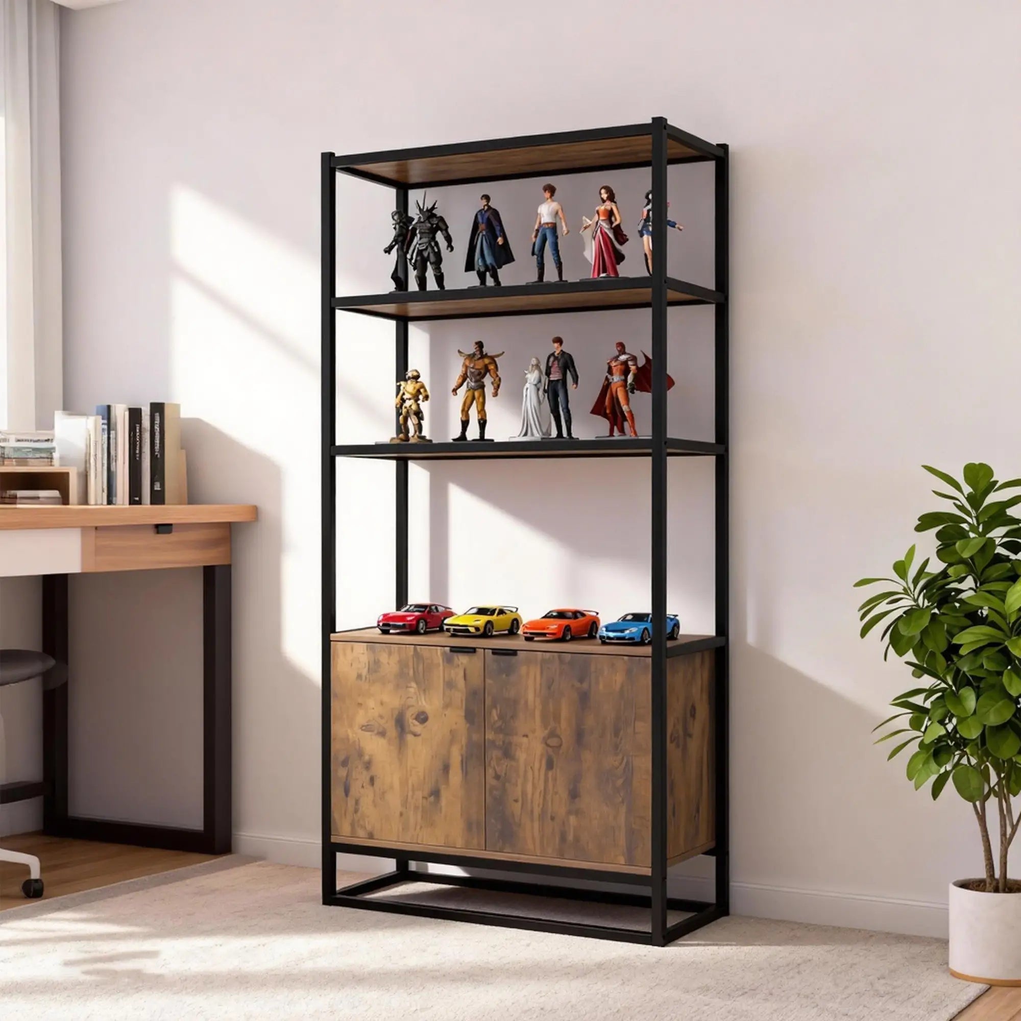 Storage Cabinet, 3 Open Shelves, Freestanding Organizer, Brown Display Bookshelves at Gallery Canada