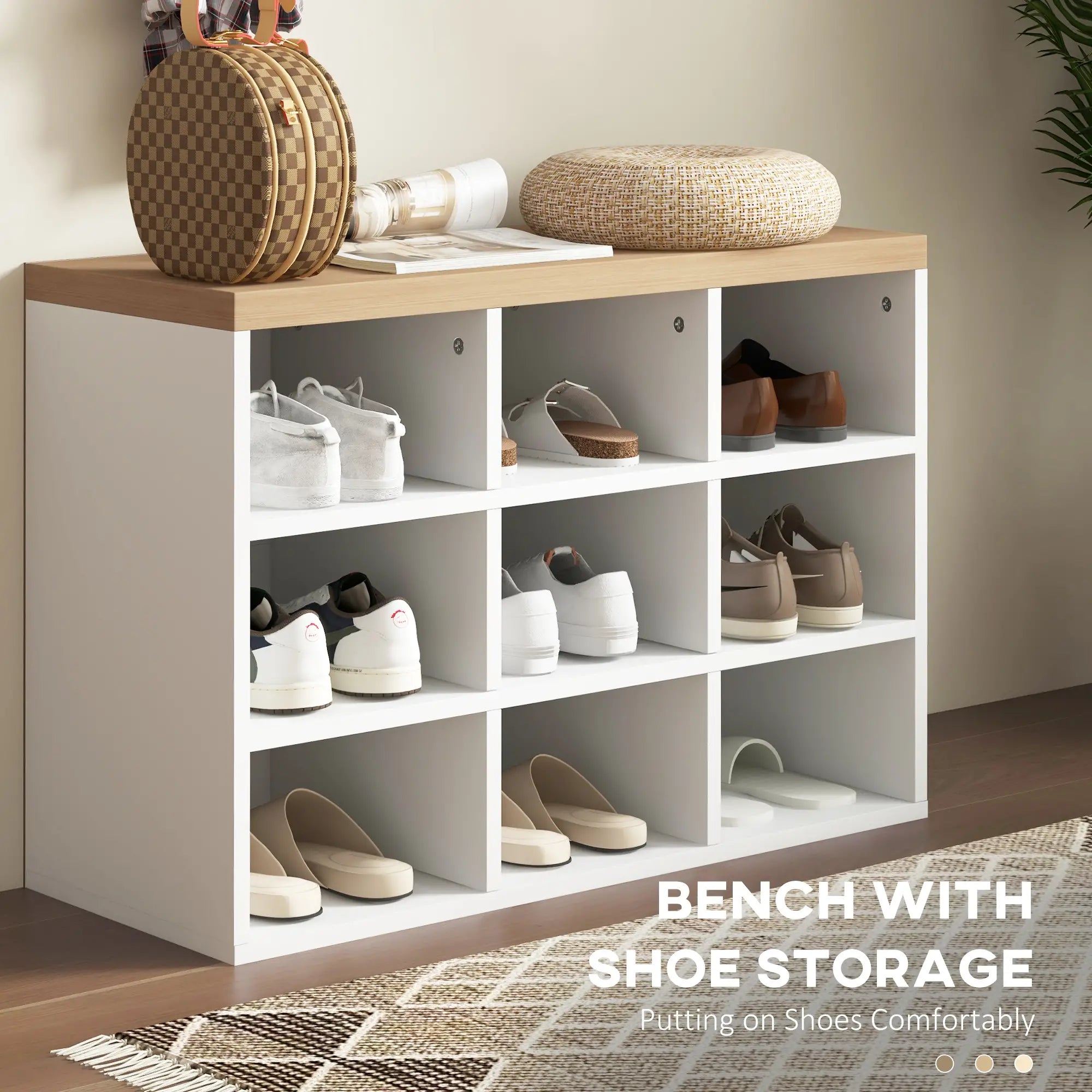 2-in-1 Hall Tree, 5-Hook Coat Rack Shoe Bench Set, White Clothing Storage at Gallery Canada