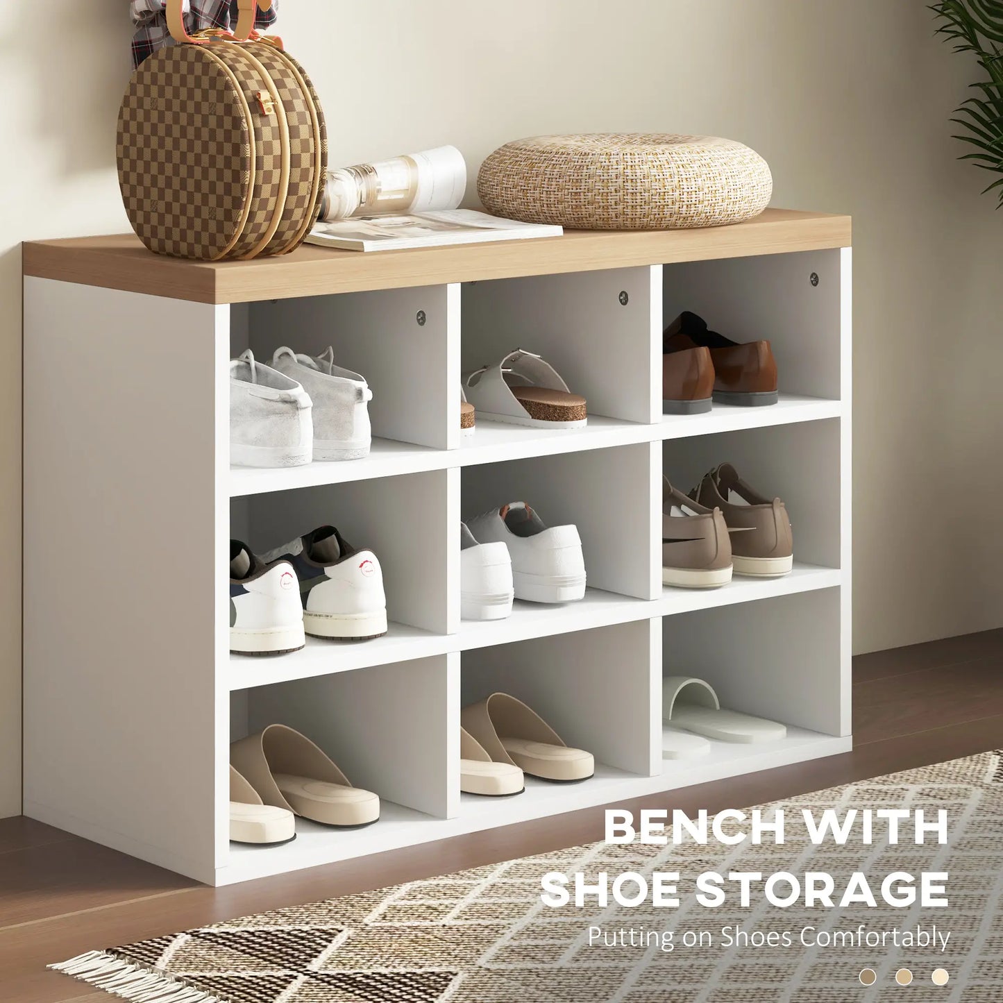 2-in-1 Hall Tree, 5-Hook Coat Rack Shoe Bench Set, White Clothing Storage at Gallery Canada
