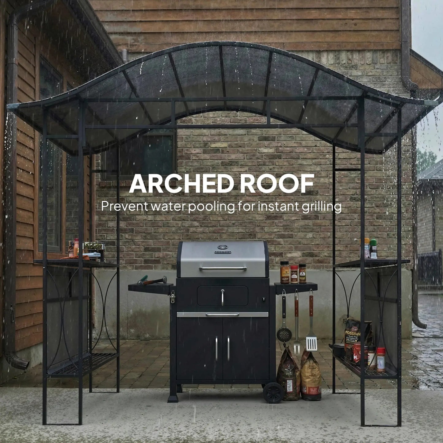 8' x 5' Grill Gazebo Canopy, Outdoor BBQ Shelter, Dark Grey BBQ Grill Gazebos at Gallery Canada