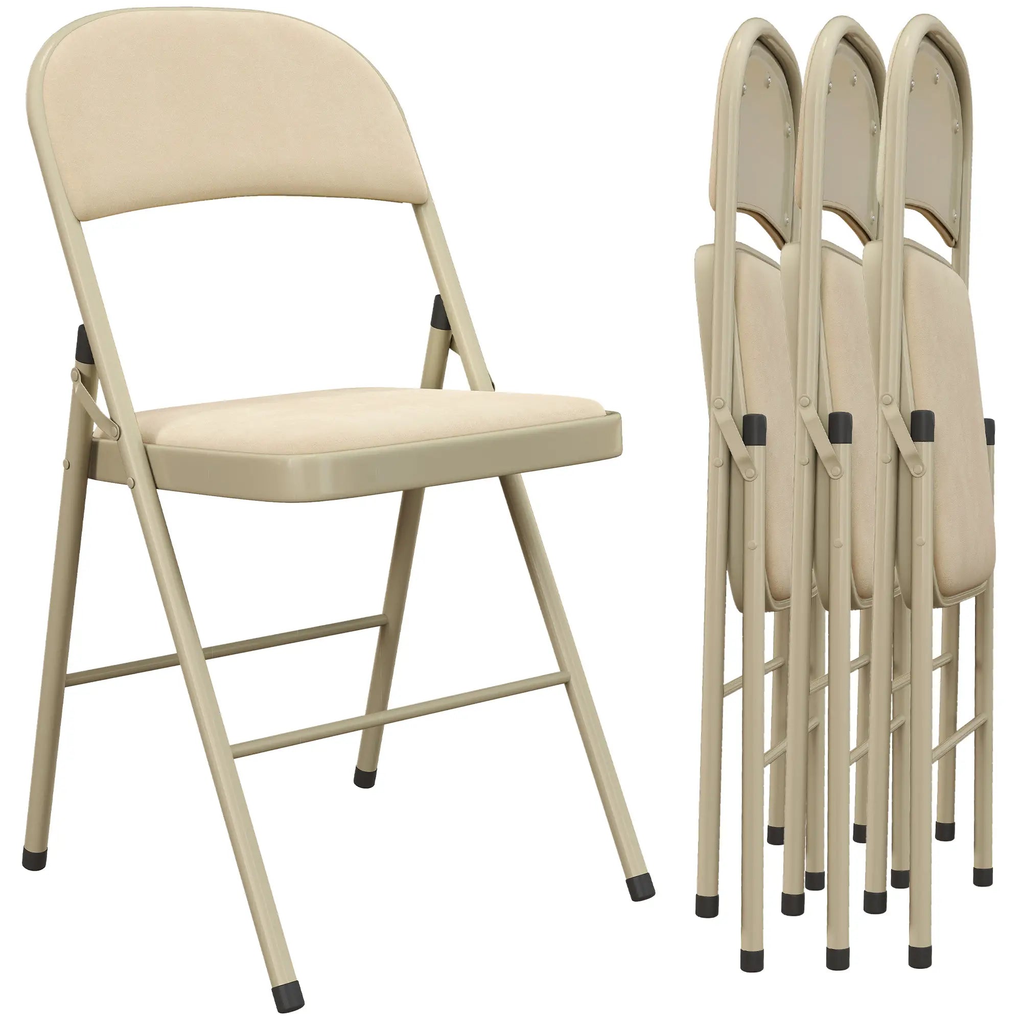 4 Pack Folding Chairs, Padded Seats, Velvet, Steel Frame, Beige Dining Chairs at Gallery Canada