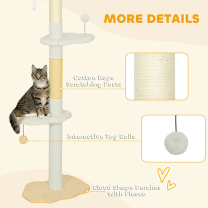 88.5"-100.5" Floor to Ceiling Cat Tree, Scratching Posts, Cloud Platforms, Cream Floor to Ceiling Cat Trees at Gallery Canada