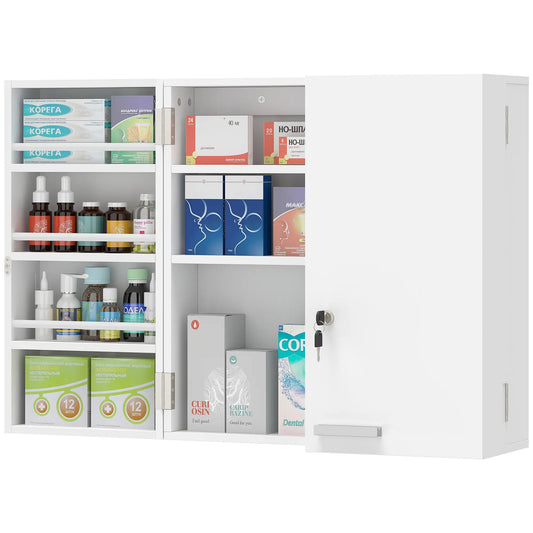 Wall Mount Medicine Cabinet, 4 Tier Shelves, Lockable, White Mirror Medicine Cabinets White at Gallery Canada