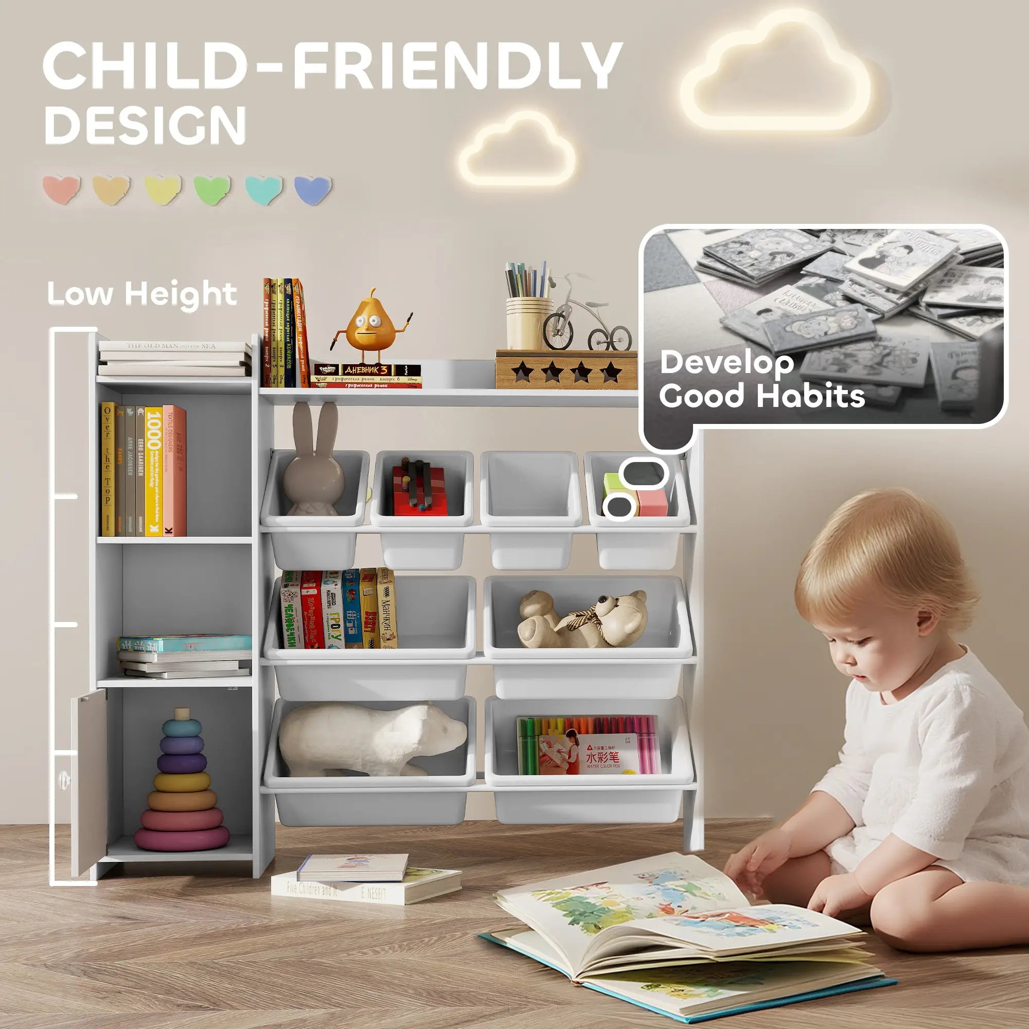 Kids Bookshelf And Toy Organizer, 8 Removable Bins, White Bookshelves & Bookcases at Gallery Canada
