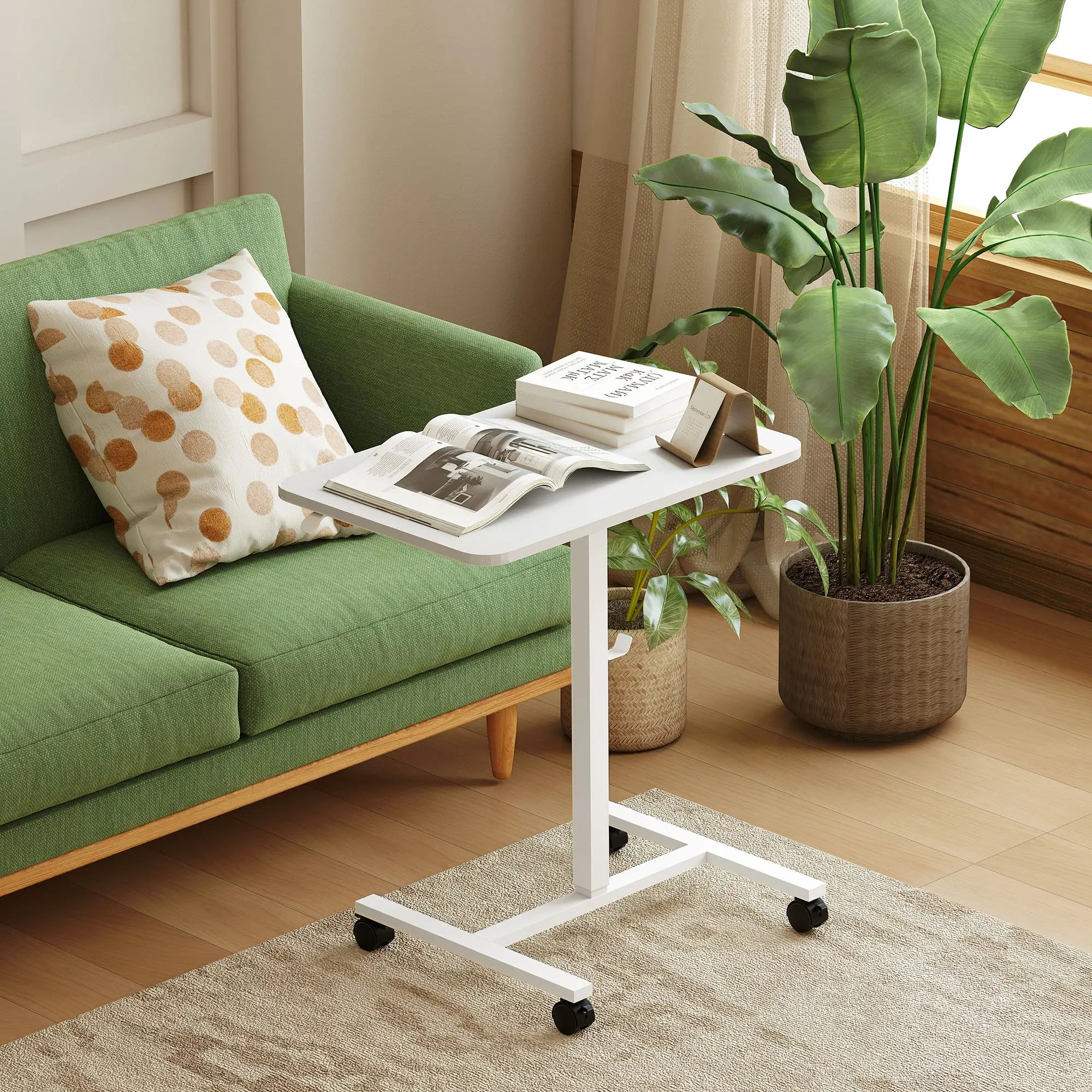 Height Adjustable Standing Desk, Pneumatic Sit Stand Desk, White Wood Grain, White Office Desks & Work Stations at Gallery Canada
