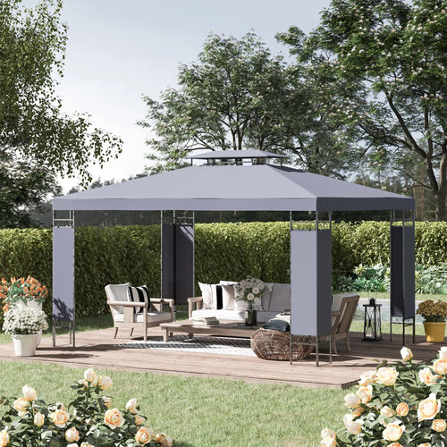 10' x 13' Grey Outdoor Gazebo, Double Roof Patio Canopy Shelter, Grey