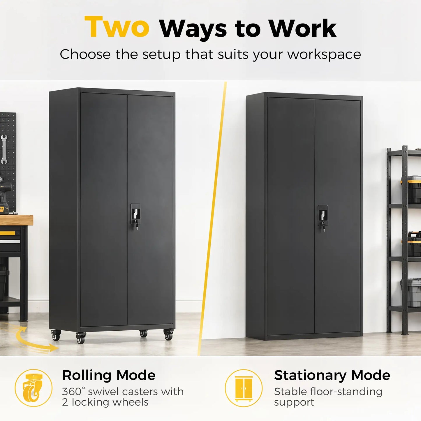 Metal Storage Cabinet 71" Tall Lockable Steel Tool Cabinet, Black Tool Organizers at Gallery Canada