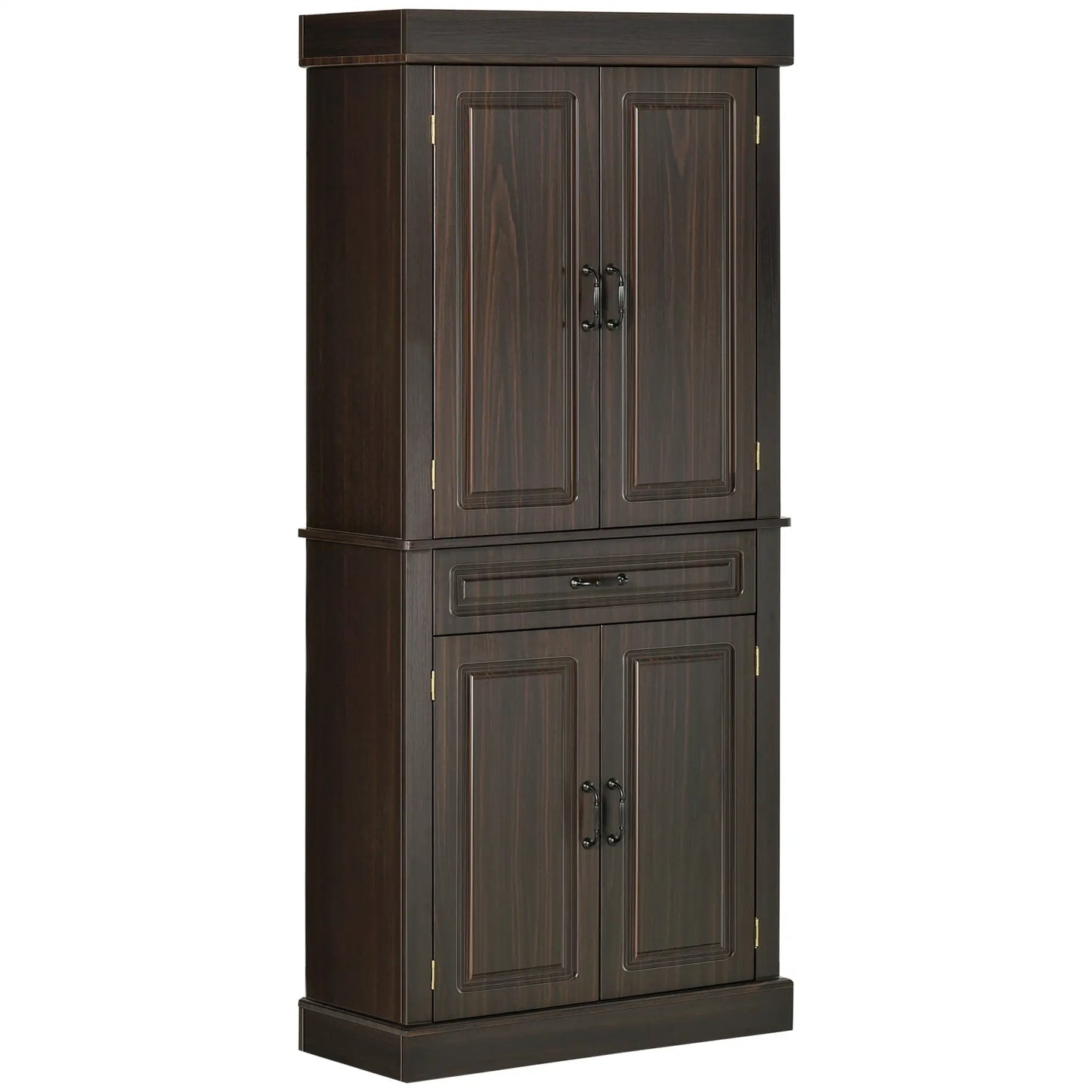 71" Freestanding Kitchen Pantry, 4 Doors 2 Cabinets, Distressed Coffee Kitchen Pantry Cabinets Distressed Coffee at Gallery Canada