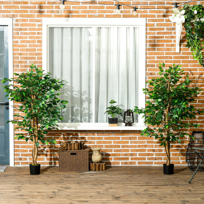 Set of 2 5ft Artificial Trees Ficus, Indoor Outdoor Fake Plants with Pot, for Home Decor Artificial Trees at Gallery Canada
