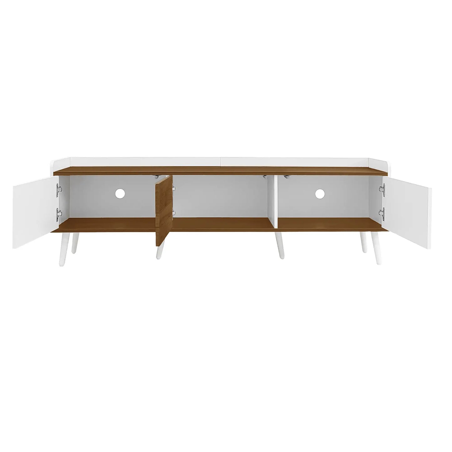 Three Door Stand, Sturdy Wooden Legs, 63" L x 15.5" W x 19.5" H, Natural, White TV Stands at Gallery Canada