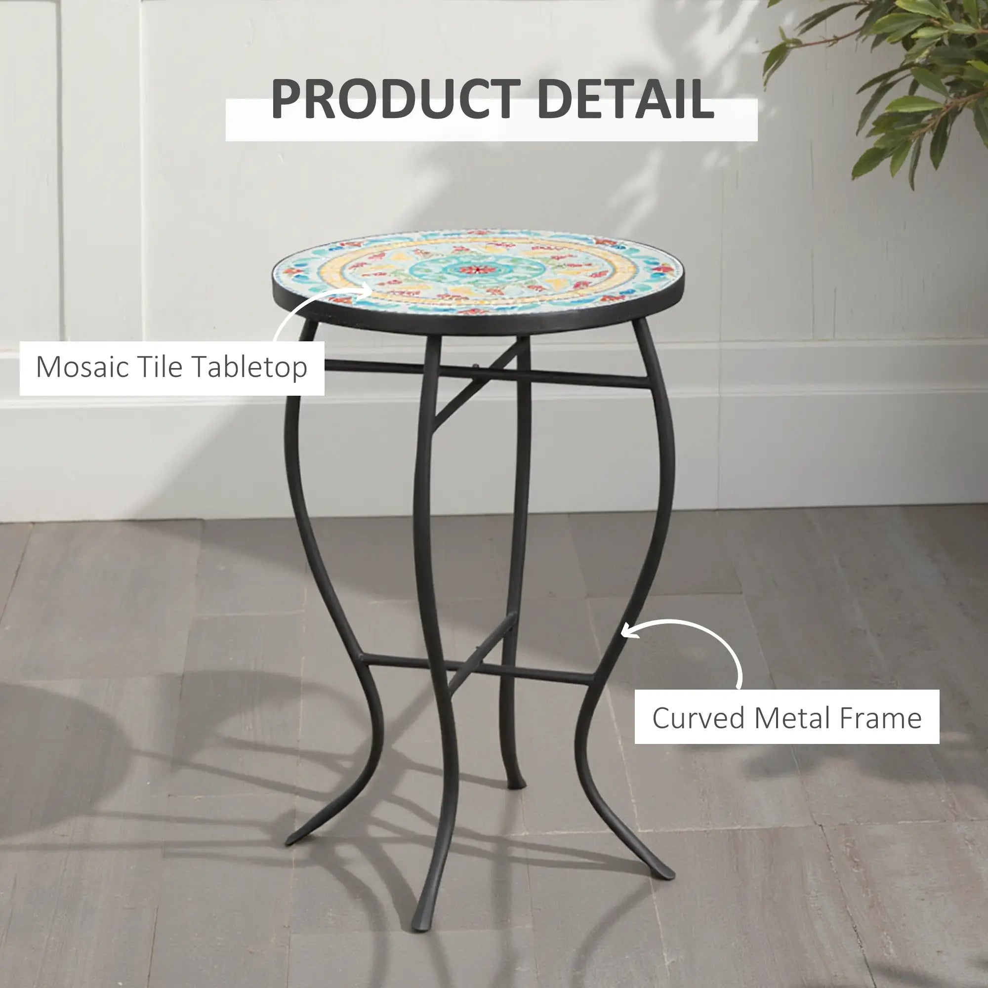 Round Mosaic Patio Table, Metal Frame, Outdoor Garden Furniture, Multicolor Patio Side Tables at Gallery Canada