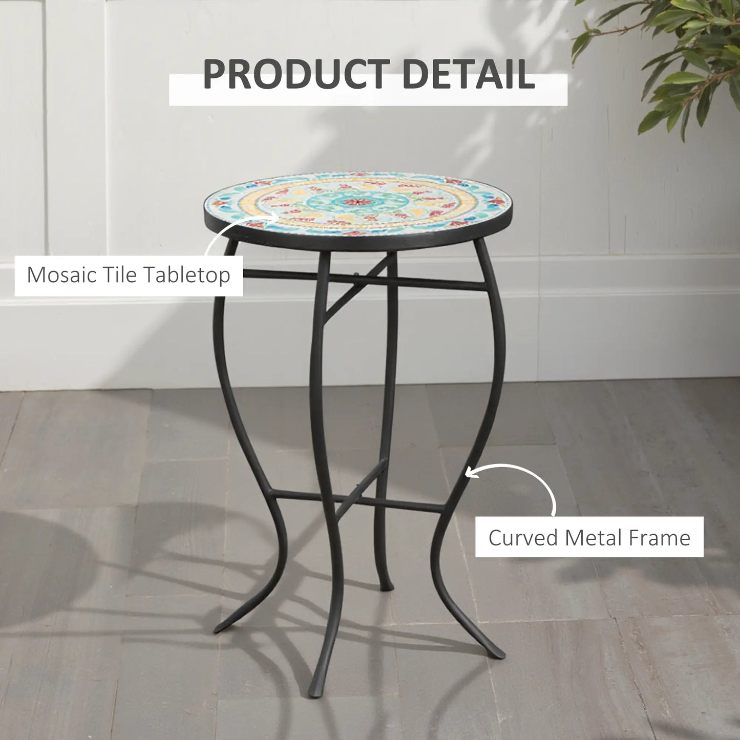 Round Mosaic Patio Table, Metal Frame, Outdoor Garden Furniture, Multicolor Patio Side Tables at Gallery Canada