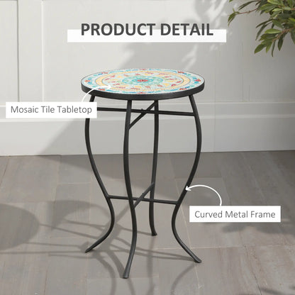 Round Mosaic Patio Table, Metal Frame, Outdoor Garden Furniture, Multicolor Patio Side Tables at Gallery Canada