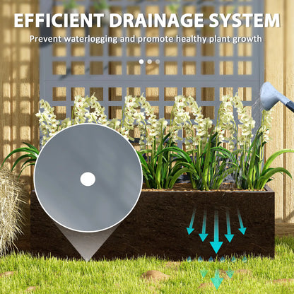 Galvanized Raised Garden Bed Planter Box With Trellis, 43"x16"x70", Grey Wood Effect, Grey