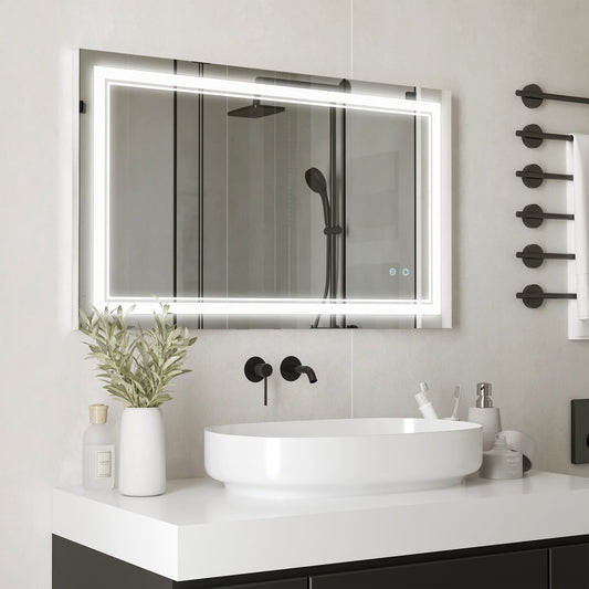 40" x 24" LED Bathroom Mirror, Dimmable Lighted Wall-Mounted Mirror, with 3 Colour, Smart Touch, Plug-in, Vertical or Horizontal Hanging - Gallery Canada