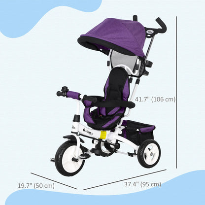 6 in 1 Toddler Tricycle Stroller, Basket, Canopy, 5-Point Harness, 12-60 Months, Purple Tricycles for Kids at Gallery Canada