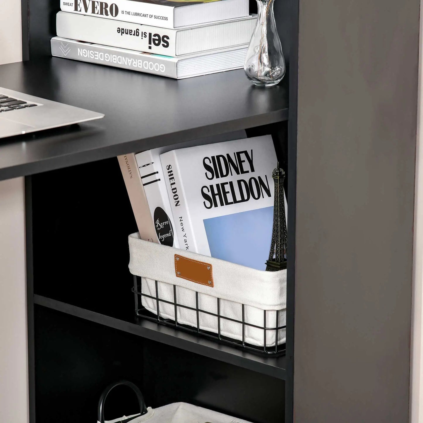 Modern Computer Desk, 47" with Storage Shelves, Black Writing Desks at Gallery Canada