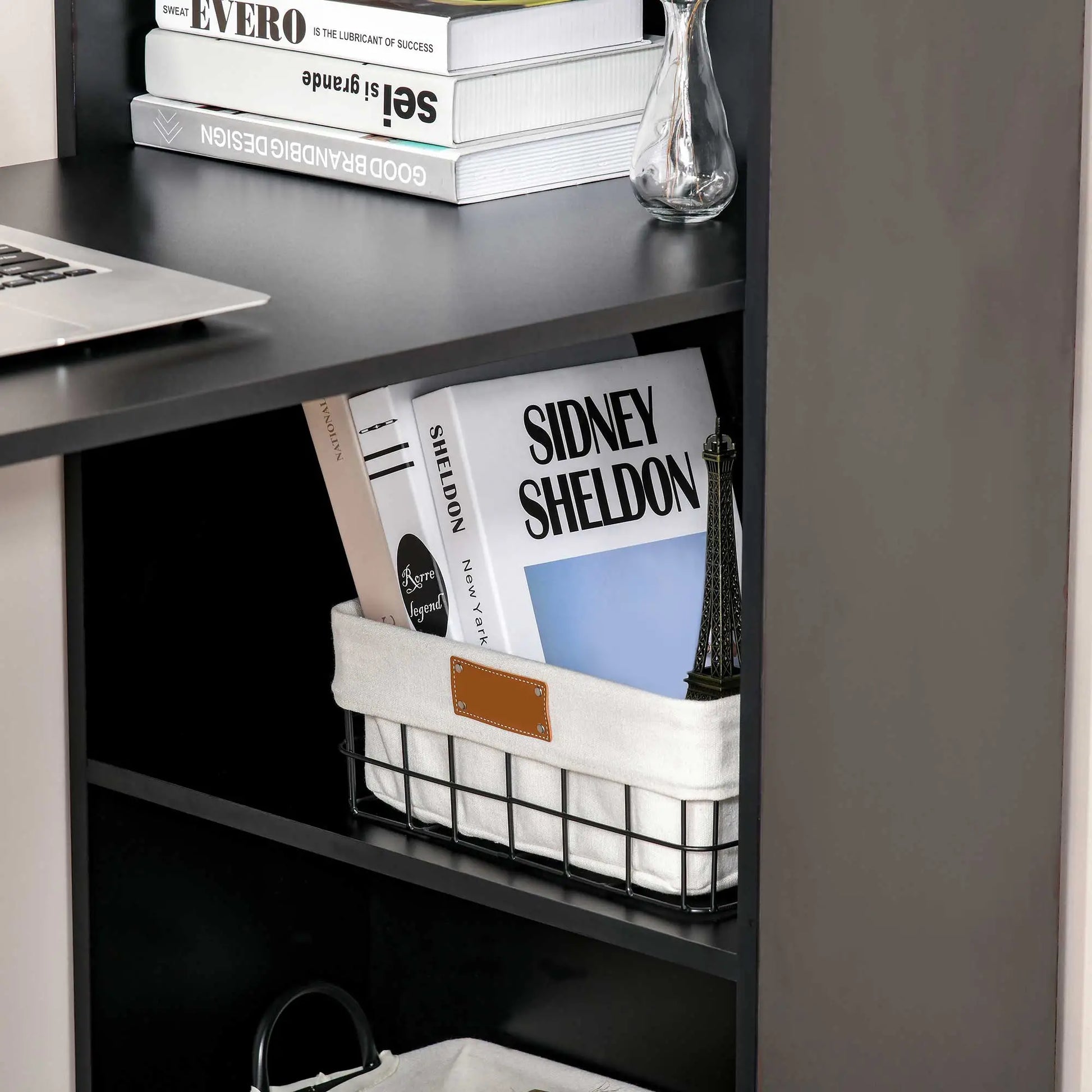 Modern Computer Desk, 47" with Storage Shelves, Black Writing Desks at Gallery Canada