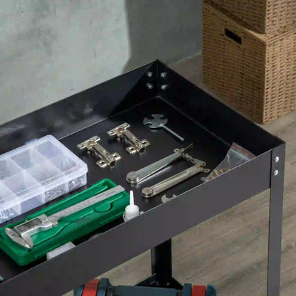 2 Tier Rolling Tool Cart, Steel Mobile Utility Cart, 330lbs, Black Tool Organizers at Gallery Canada