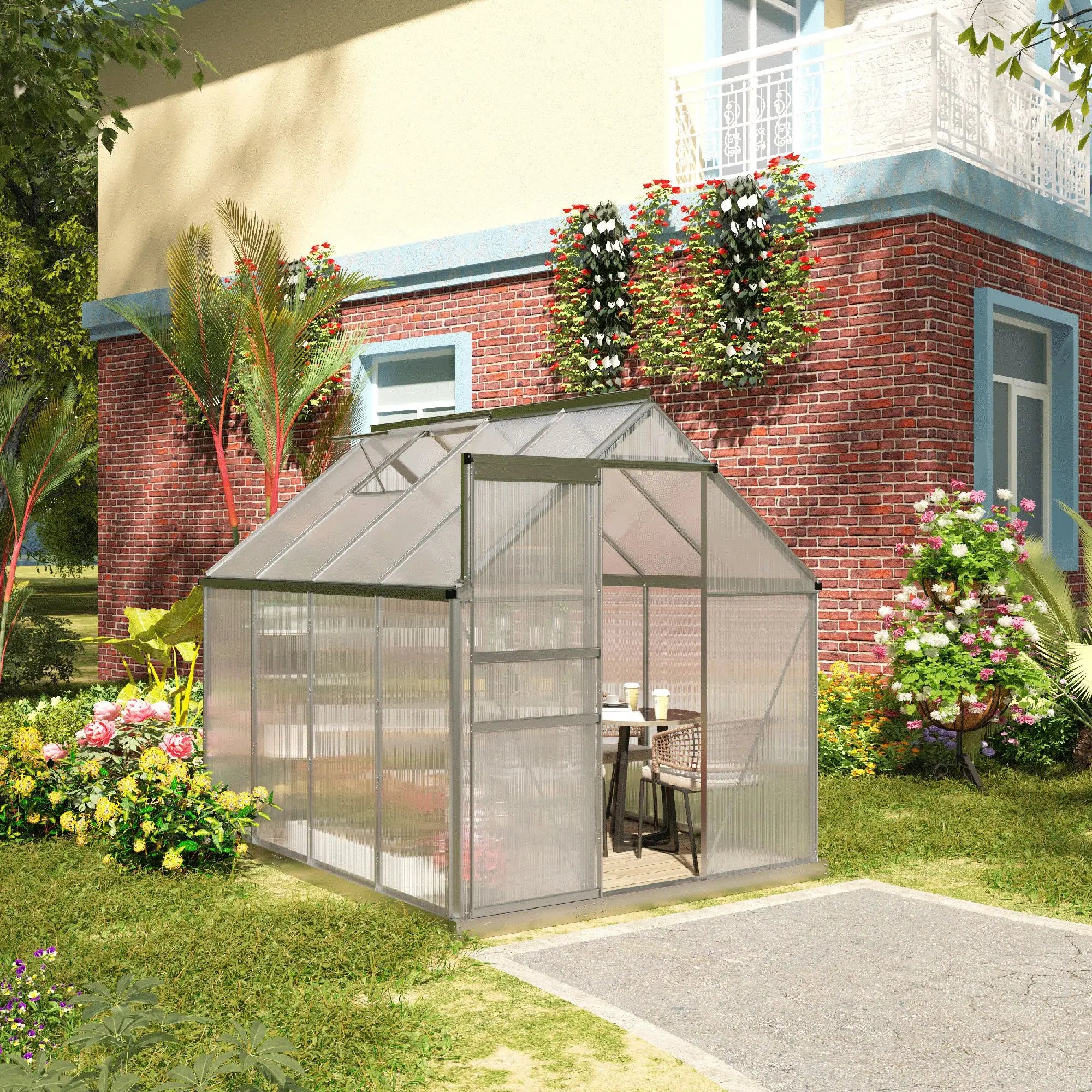6' x 8' x 6.5' Walk-in Greenhouse, Polycarbonate, Adjustable Roof Vent, Sliding Door, Clear Walk In Greenhouses at Gallery Canada