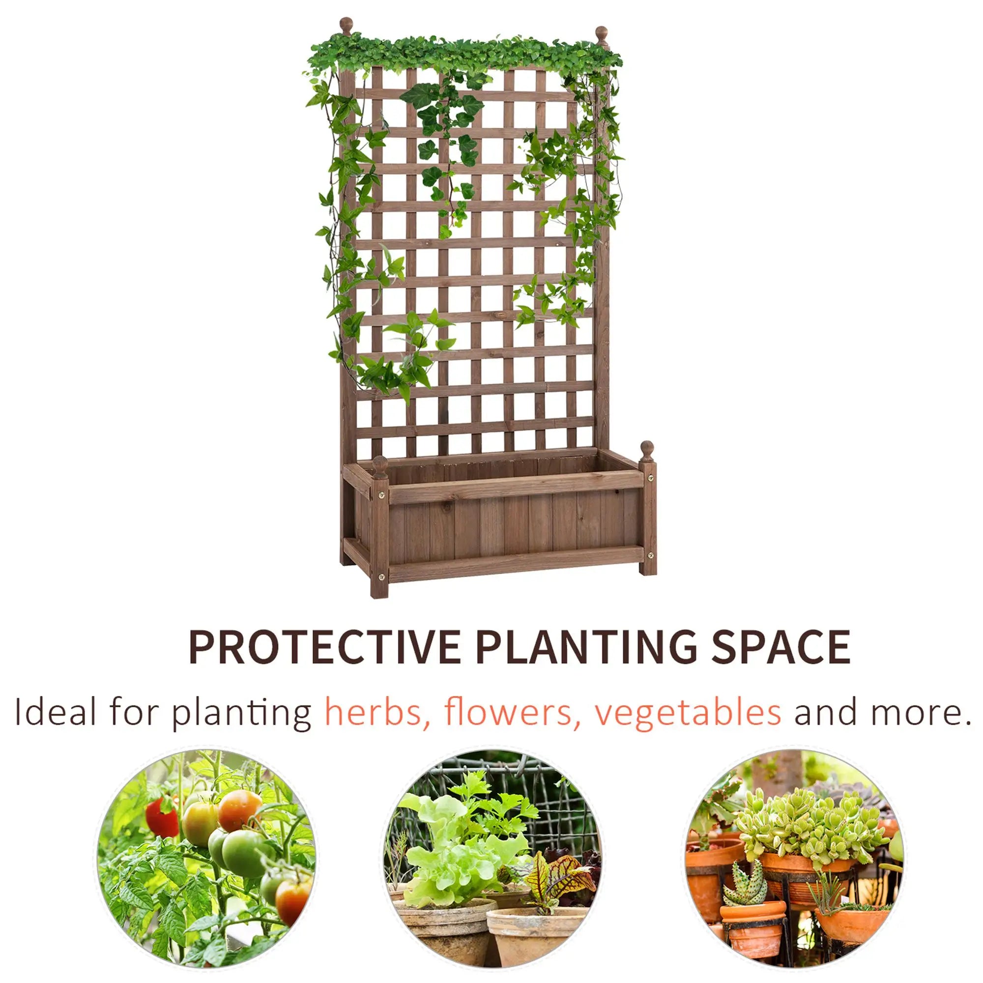 Raised Garden Bed with Trellis, Wood Planter Box, 25.2