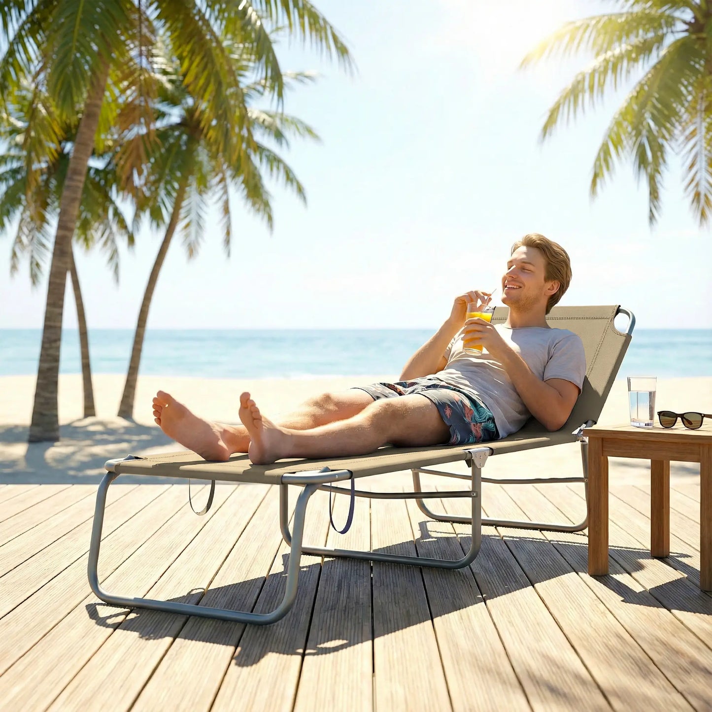 Folding Outdoor Lounge Chair, Reclining Tanning Chair, Brown Lounger Chairs at Gallery Canada