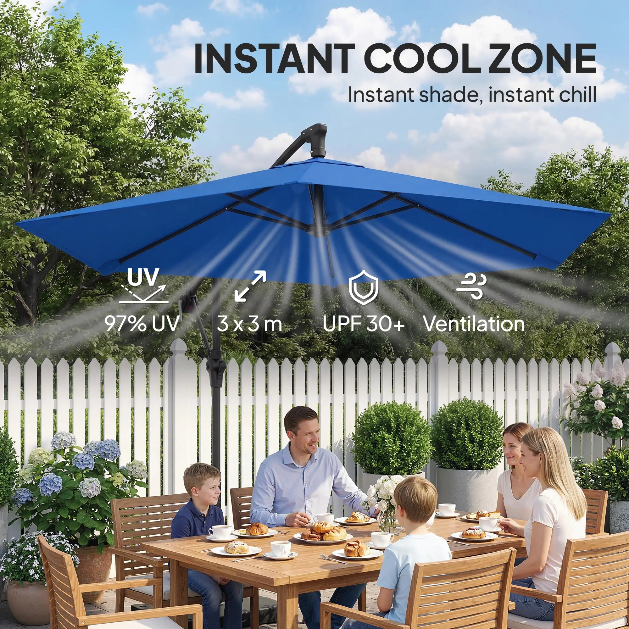 9.7 ft Offset Patio Umbrella, Water/Sand Fillable Weights, Navy Blue Offset Cantilever Umbrellas at Gallery Canada