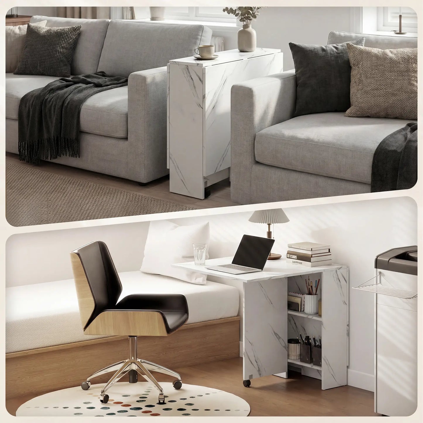 Extendable Dining Table, Marble White, Collapsible With Shelves, White Dining Tables at Gallery Canada