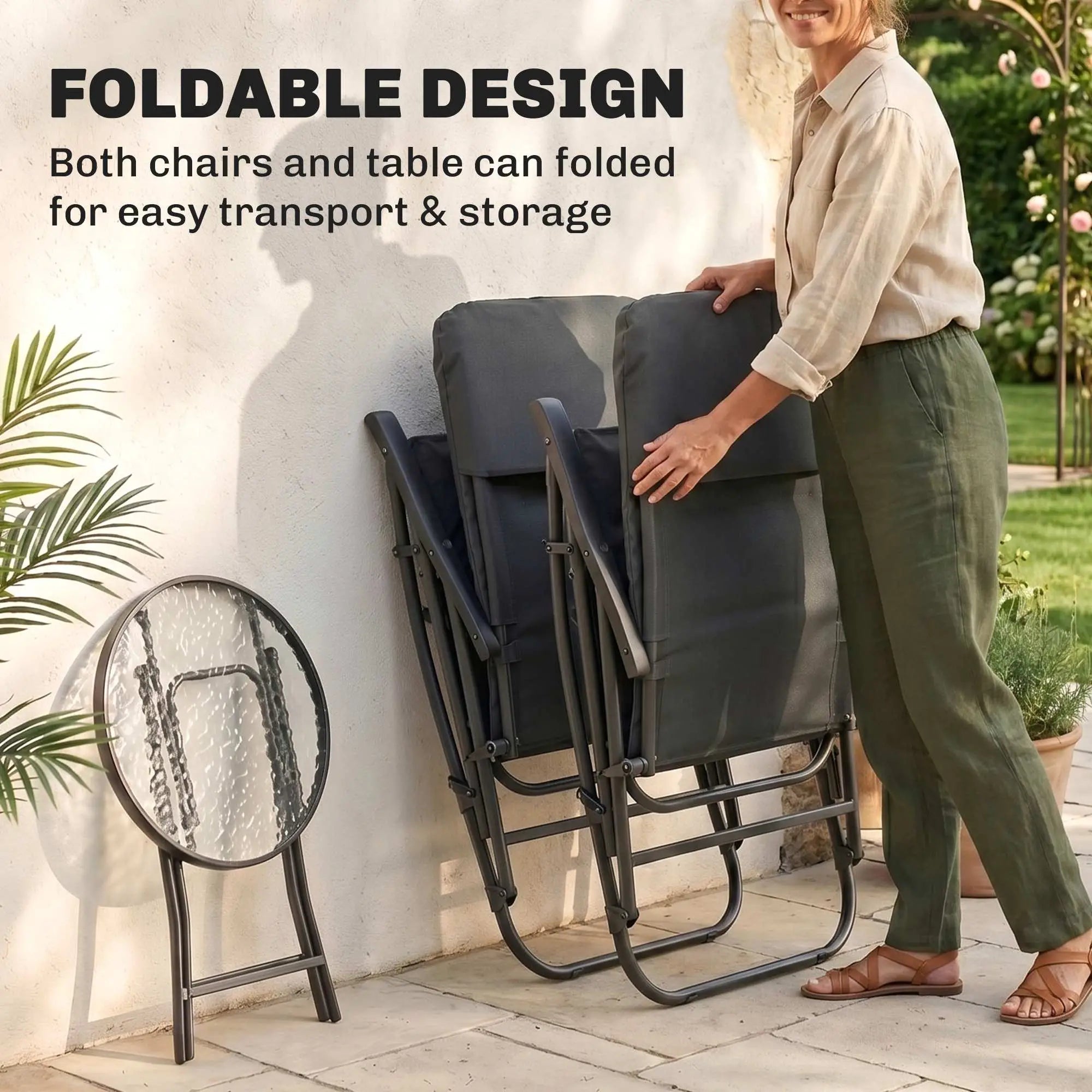 3-Piece Outdoor Foldable Rocking Chair Set, Orange Bistro Sets at Gallery Canada