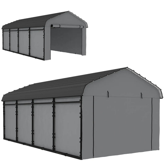 12' x 20' Metal Carport, Heavy Duty Garage Shelter, Light Grey Car Shelters Light Grey at Gallery Canada